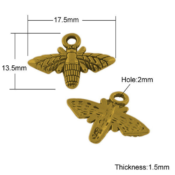 

PandaHall Tibetan Style Alloy Pendants, Cadmium Free & Lead Free, Bees, Antique Golden, 13.5x17.5x1.5mm, Hole: 2mm Alloy Bees