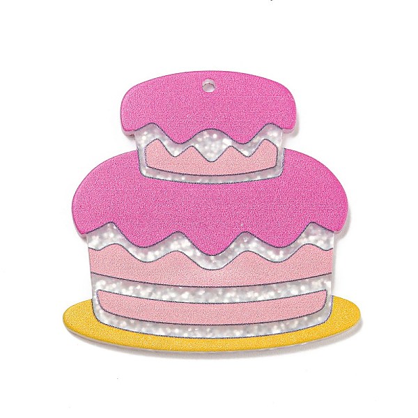 PandaHall Acrylic Pendants, Cake, Pink, 38x39x2mm, Hole: 1.6mm Acrylic Food Pink