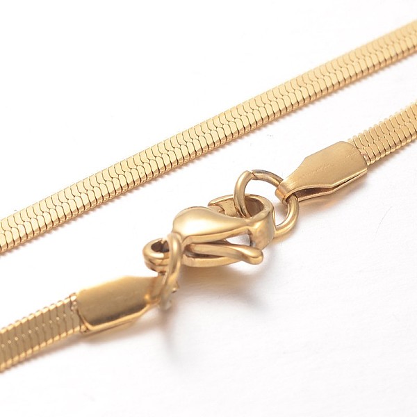 

PandaHall 304 Stainless Steel Snake Chain Necklaces, with Lobster Claw Clasps, Golden, 17.7 inch(45cm), 2.6x0.4mm 304 Stainless Steel