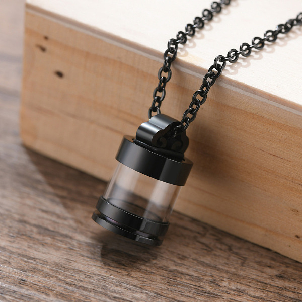 

PandaHall Openable Stainless Steel Memorial Urn Ashes Pendants, with Glass, Column, Electrophoresis Black, 22x13mm Stainless Steel Bottle