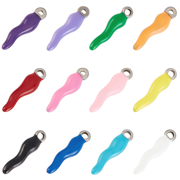 

PandaHall UNICRAFTALE 12Pcs 12 Colors Enamelled Charms Hypoallergenic Italian Horn Charms 1mm Small Hole Stainless Steel Horn of Plenty..., Multicolor