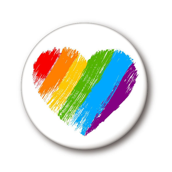 PandaHall Rainbow Color Pride Flat Round Tinplate Lapel Pin, Badge for Backpack Clothes, Heart, 44mm Tinplate Heart