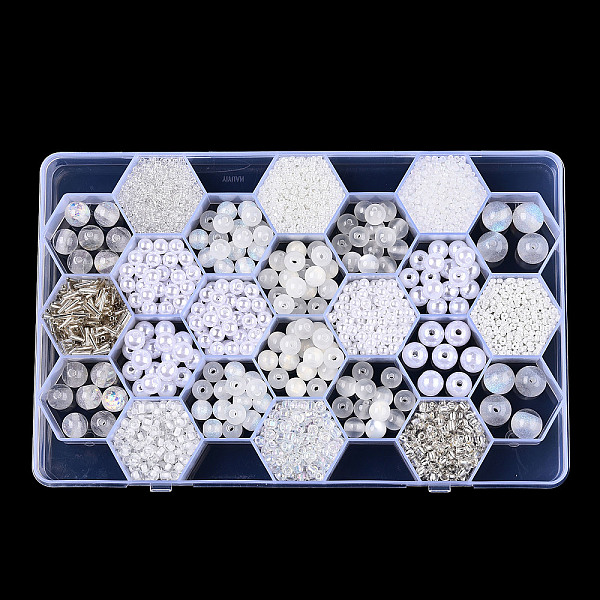 

PandaHall DIY 24 Style Acrylic & Resin Beads Jewelry Making Finding Kit, Round & Rice, White, 2.2~12x1.5~11.5mm, Hole: 0.7~2.2mm Acrylic...