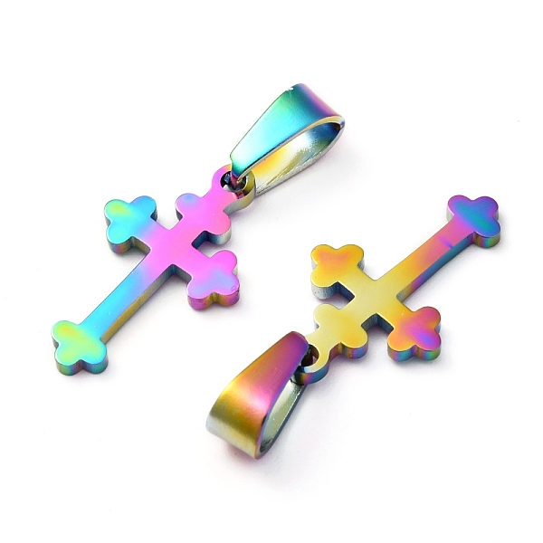 

PandaHall Ion Plating(IP) 304 Stainless Steel Pendants, Cross, Rainbow Color, 19x11.5x1.2mm, Hole: 3.5x7mm 304 Stainless Steel Cross