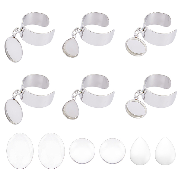 

PandaHall DIY Blank Charm Cuff Ring Making Kit, Including 304 Stainless Steel Ring Settings, Glass Cabochons, Rectangle & Oval & Teardrop..., Clear