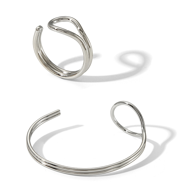 Elegante Set Di Bracciale Rigido E Anello In Acciaio Inossidabile Per Accessori Estivi Da Donna