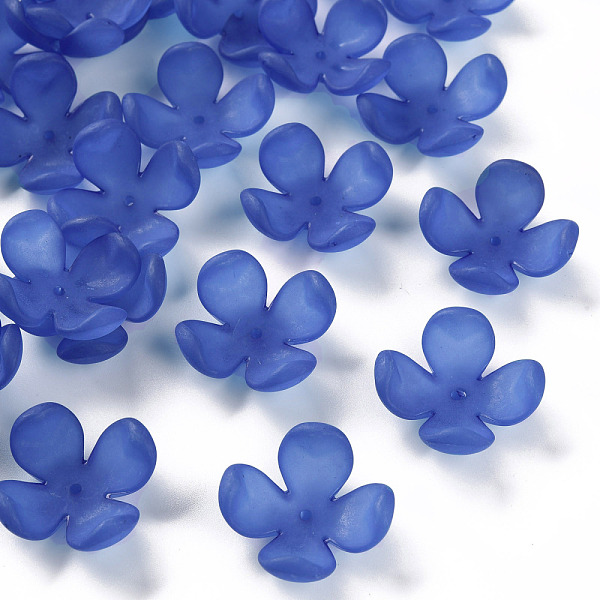 

PandaHall Frosted Acrylic Bead Caps, 4-Petal, Flower, Royal Blue, 27x27x11mm, Hole: 1.8mm, about 276pcs/500g Acrylic