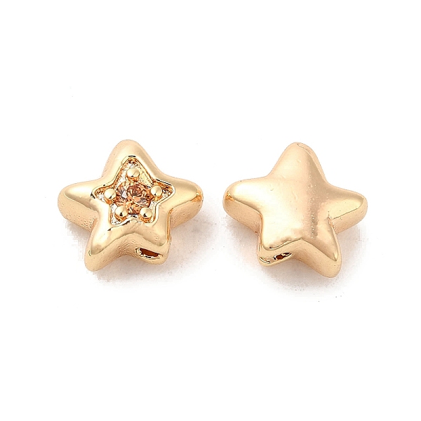 

PandaHall Brass Cubic Zirconia Beads, Star, Real 18K Gold Plated, Orange, 7x8x4mm, Hole: 1mm Brass+Cubic Zirconia Star Orange
