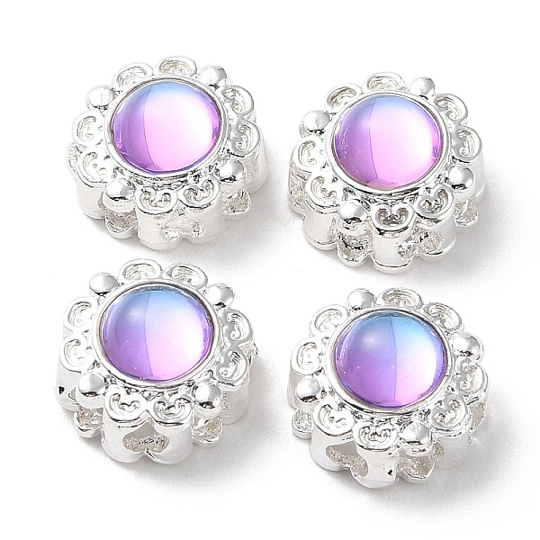 

PandaHall Rack Plating Alloy Beads, with Glass, Cadmium Free & Lead Free, Flower, Silver, 10.5~11x7mm, Hole: 1.8mm Alloy+Glass Flower Purple