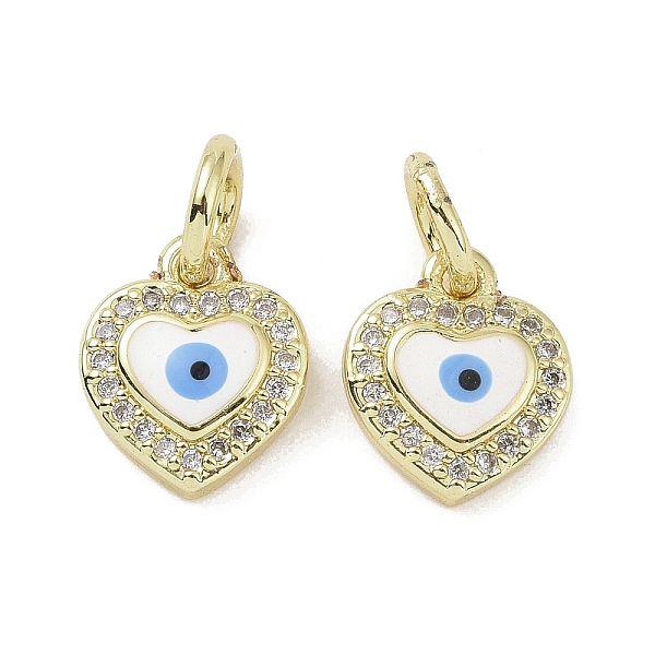 

PandaHall Real 18K Gold Plated Brass Micro Pave Cubic Zirconia Pendants, with Enamel and Jump Ring, Heart with Evil Eye Charms, White...