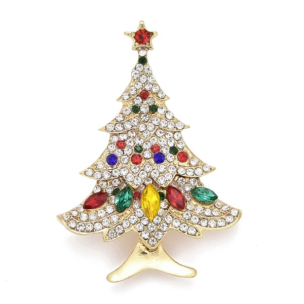 カラフルなクリスマスツリーラインストーンブローチ