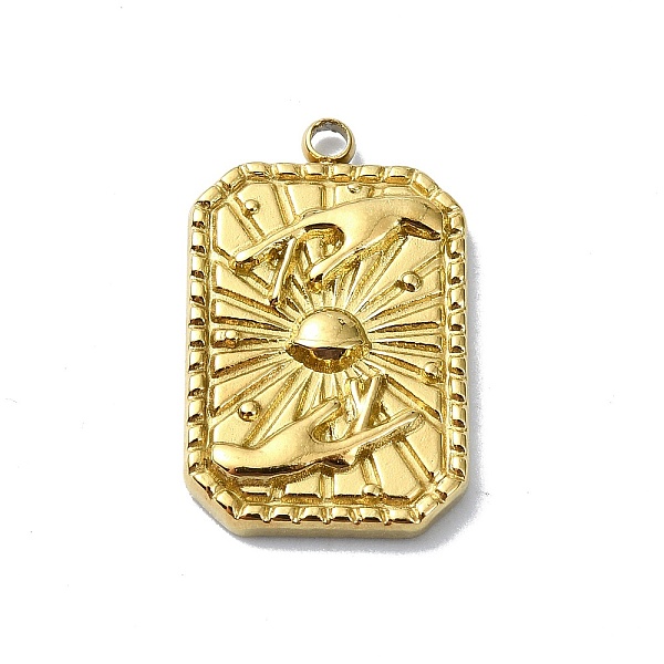 

PandaHall Ion Plating(IP) 304 Stainless Steel Pendants, Rectangle with Hand Charm, Real 18K Gold Plated, 19.5x12x2.5mm, Hole: 1.6mm 304...