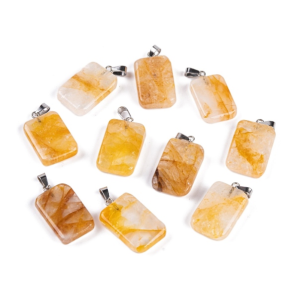 

PandaHall Natural Yellow Hematoid Quartz Pendants, Rectangle Charms with 201 Stainless Steel Snap on Bails, 25~26x15~16x4.5~5.5mm, Hole...