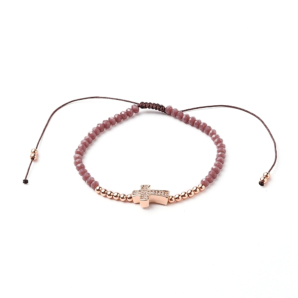 

PandaHall Adjustable Nylon Cord Braided Bead Bracelet, with Glass Seed Beads and Brass Micro Pave Clear Cubic Zirconia Cross Beads, Old Rose...