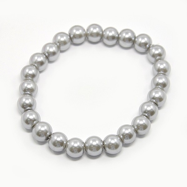 

PandaHall Stretchy Glass Pearl Bracelets, with Elastic Cord, Silver, 6x55mm Glass Silver