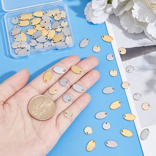 

PandaHall UNICRAFTALE About 80Pcs 2 Colors Oval Blank Charms Hypoallergenic Flat Round Stamping Blank Tag Metal Pendants 304 Stainless Steel...