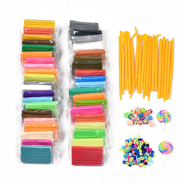 PandaHall DIY Polymer Clay Dough Plasticine Tools Kits, with Acrylic Beads and Polymer Clay Beads, Polymer Clay Lollipop, Plastic Clay...