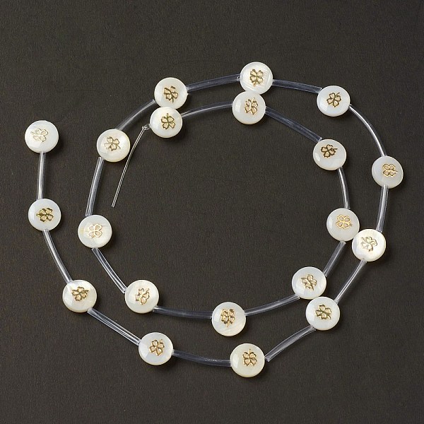 

PandaHall Natural Freshwater Shell Beads Strands, with Brass Slices and Enamel, Seashell Color, Flat Round, Clock, 8.5x3.2mm, Hole: 0.7mm...