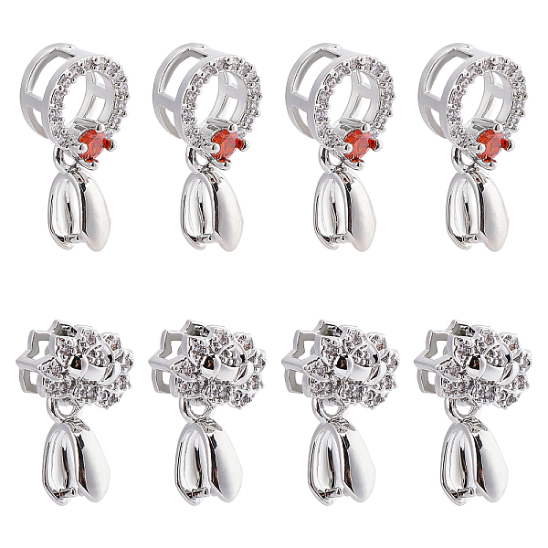 

PandaHall SUPERFINDINGS 8Pcs 2 Style Brass Micro Pave Cubic Zirconia Pendant Pinch Bails Platinum Lotus Ring Ice Pick Pinch Bails Rhinestone..., Multicolor
