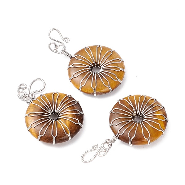 

PandaHall Natural Tiger Eye Big Pendants, with Platinum Plated Brass Wires Wrapped, Flat Round, 50~53.5x30~31x7.5mm, Hole: 7.55mm Tiger Eye...