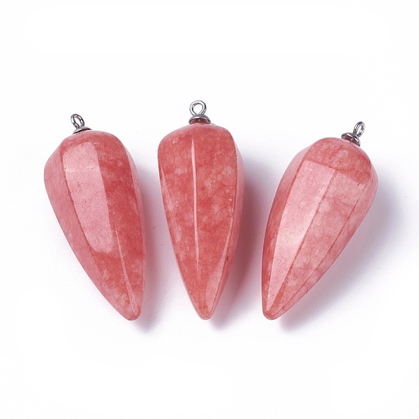 

PandaHall Natural White Jade Pointed Pendants, with Stainless Steel Findings, Cone, Dyed, Stainless Steel Color, 50~53x19~21mm, Hole: 2mm...