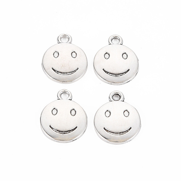 PandaHall Tibetan Style Alloy Pendants, Cadmium Free & Lead Free, Flat Round with Smiling Face, Antique Silver, 20x16x3mm, Hole: 1.8mm...