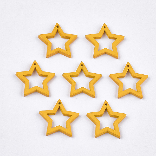 

PandaHall Painted Poplar Wood Pendants, Star, Gold, 24.5~25x24.5x2.5mm, Hole: 1.2mm Wood Star Gold