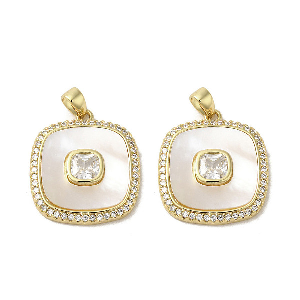 

PandaHall Brass Micro Pave Clear Cubic Zirconia Pendants, with Shell, Real 18K Gold PlatedPlated, Square, 20x18x3.5mm, Hole: 2.5x4mm...