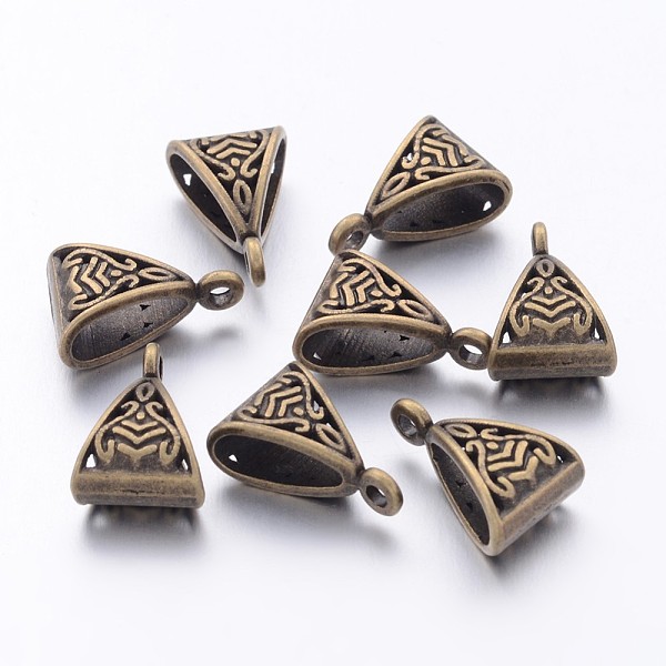 

PandaHall Tibetan Style Alloy Tube Bails, Loop Bails, Bail Beads, Triangle, Cadmium Free & Nickel Free & Lead Free, Antique Bronze...