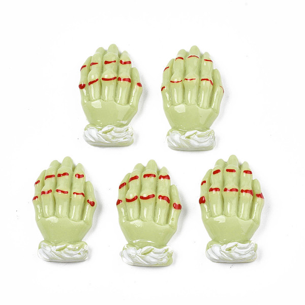 PandaHall Opaque Resin Cabochons, Halloween Style, Evil Hand, Yellow Green, 29x17x9mm Resin Palm