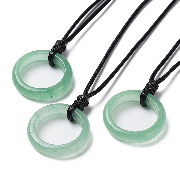 

PandaHall Natural Green Aventurine Ring Pendant Necklace with Waxed Cords, 29.53~29.92 inch(75~76cm), Pendant: 26x6mm Green Aventurine Ring