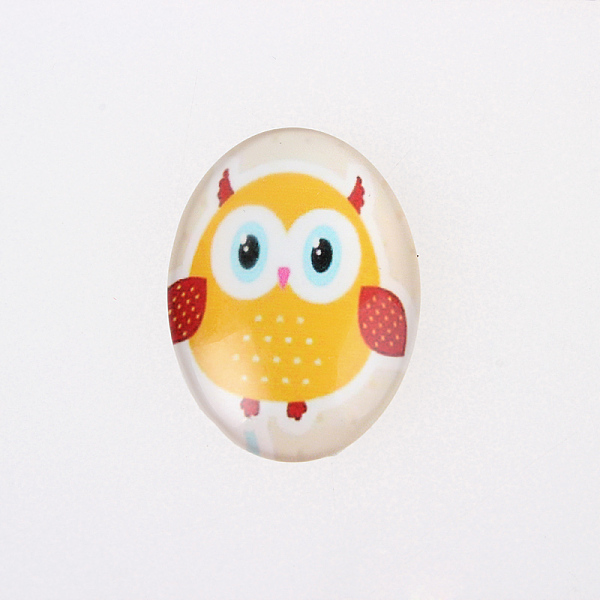 

PandaHall Cartoon Owl Printed Glass Oval Cabochons, Gold, 30x20x6mm Glass Oval Gold