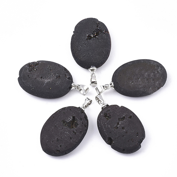 

PandaHall Electroplate Natural Druzy Geode Agate Pendants, with Brass Findings, Oval, Platinum, Black, 22.5x13.5x6.5mm, Hole: 4.5x4mm...