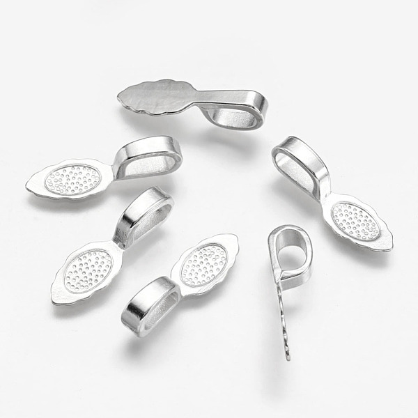 

PandaHall Tibetan Style Alloy Glue-on Flat Pad Bails, Cadmium Free & Lead Free, Silver, 26x8x7mm, Hole: 5x8mm, about 735pcs/1000g Alloy