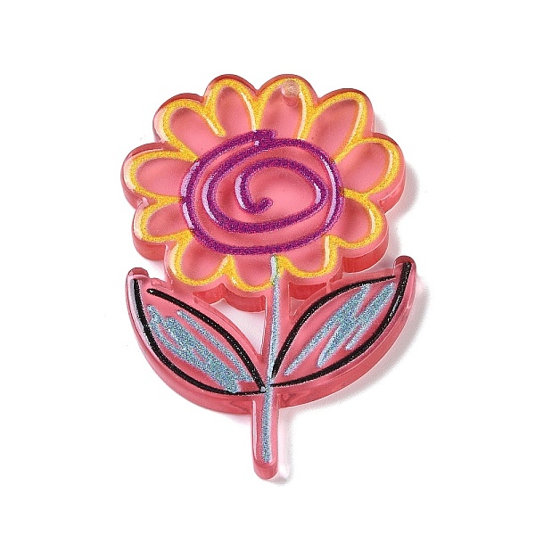 

PandaHall Acrylic Pendants, Sunflower, Red, 40.5x27x2.8mm, Hole: 1.5mm Acrylic Flower Red