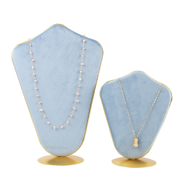 

PandaHall Velvet Bust Jewelry Display Rack, Jewelry Stand, For Hanging Necklaces Earrings Bracelets, with Metal Base, Light Sky Blue...