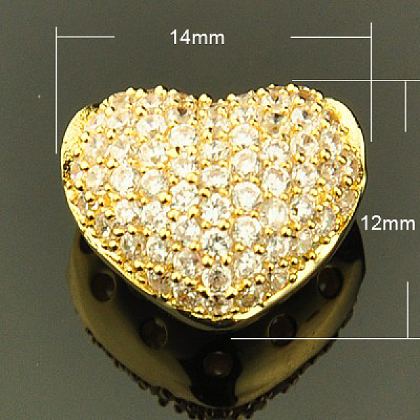 

PandaHall Brass Cubic Zirconia Pendants, Heart, Golden, 14x12x9mm, Hole: 3x2mm Brass+Cubic Zirconia Heart Clear