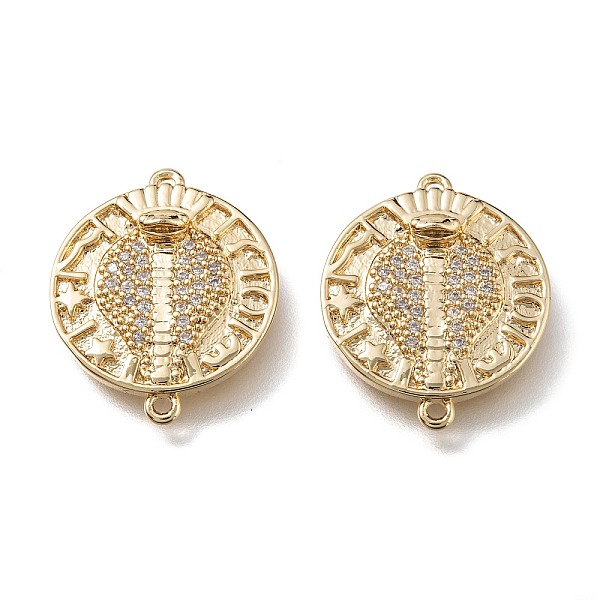 

PandaHall Brass Micro Pave Clear Cubic Zirconia Links, Long-Lasting Plated, Flat Round with Snake, Real 18K Gold Plated, 22x18x4mm, Hole...