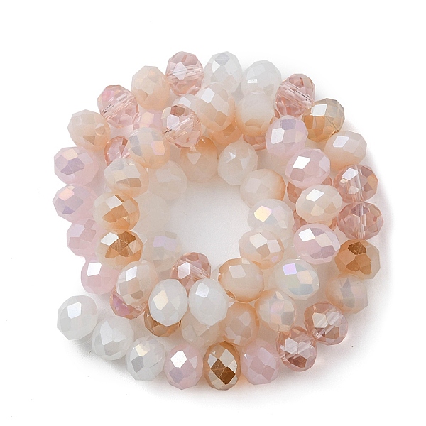 

PandaHall Electroplate Glass Beads Strands, AB Color Plated, Faceted, Rondelle, Pearl Pink, 7.5~8x6mm, Hole: 1.5mm, about 69~72pcs/strand...