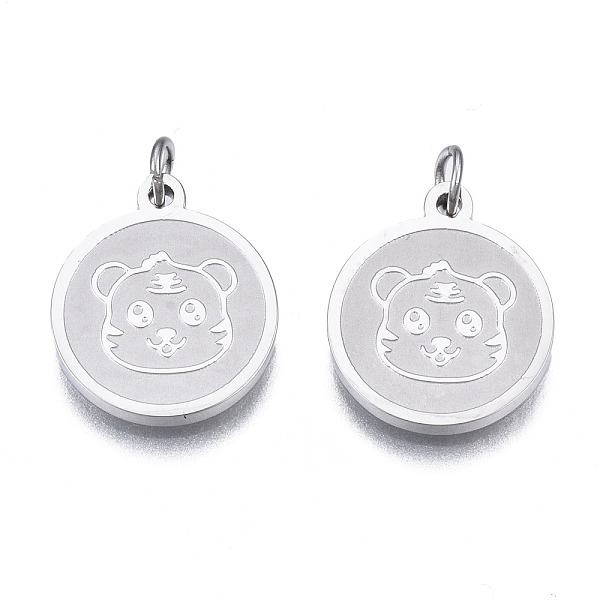 

PandaHall Ion Plating(IP) 304 Stainless Steel Charms, with Jump Rings, Flat Round with Tiger, Stainless Steel Color, 14x12x1.5mm, Jump Ring...