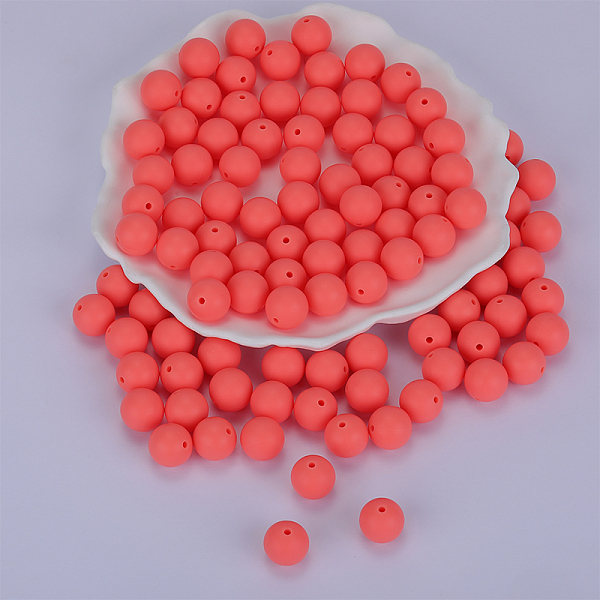 

PandaHall Round Silicone Focal Beads, Chewing Beads For Teethers, DIY Nursing Necklaces Making, Orange Red, 15mm, Hole: 2mm Silicone Round