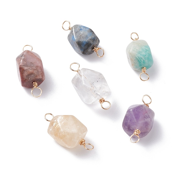 

PandaHall Natural Mixed Stone Links Connectors, with Real 18K Gold Plated Eco-Friendly Copper Wire, Faceted, Polygon...
