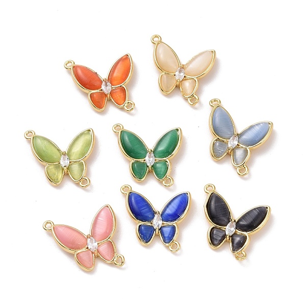 

PandaHall Butterfly Brass Clear Cubic Zirconia Connector Charms, with Cat Eye, Cadmium Free & Lead Free, Real 18K Gold Plated, Mixed Color..., Multicolor