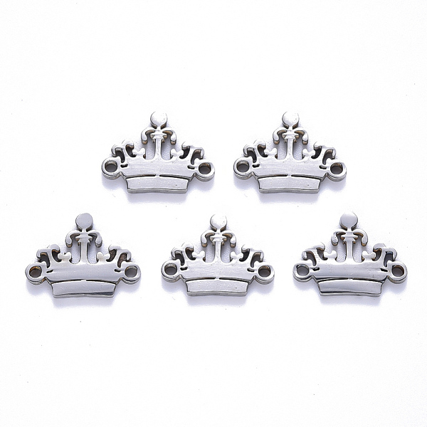 

PandaHall 201 Stainless Steel Links Connectors, Laser Cut, Crown, Stainless Steel Color, 13x17x1.5mm, Hole: 1.6mm 201 Stainless Steel Crown