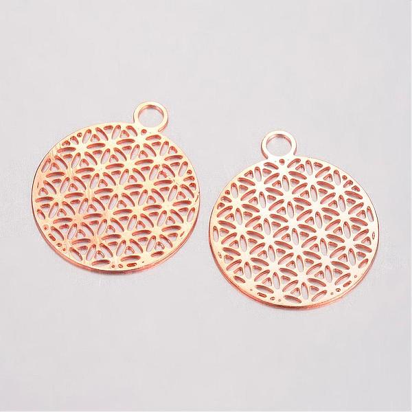 

PandaHall Brass Pendants, Filigree Pendants, Flat Round, Rose Gold, 23.5x20x0.6mm, Hole: 3mm Brass Flat Round