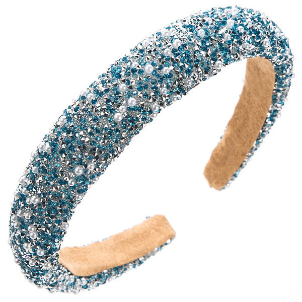 

PandaHall Pearl Rhinestone Hair Bands, Wide Cloth Hair Accessories for Women Girls, Light Sky Blue, 135x120mm Cloth