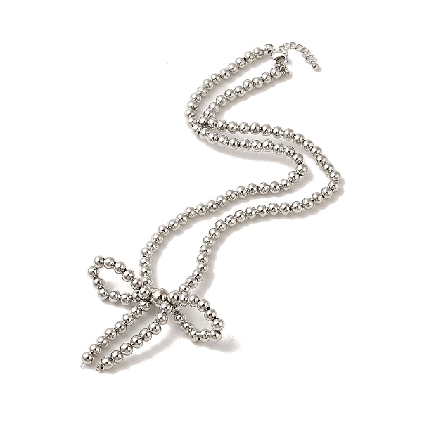 

PandaHall Brass Beaded Necklaces, Long-Lasting Plated, Lead Free & Cadmium Free, Bowknot, Platinum, 17.05 inch(433mm) Brass Bowknot