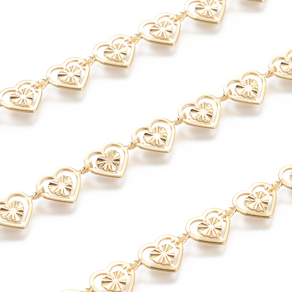 

PandaHall 3.28 Feet Brass Handmade Beaded Chains, Link Chain, Long-Lasting Plated, Soldered, Textured Heart, Real 18K Gold Plated, Link...