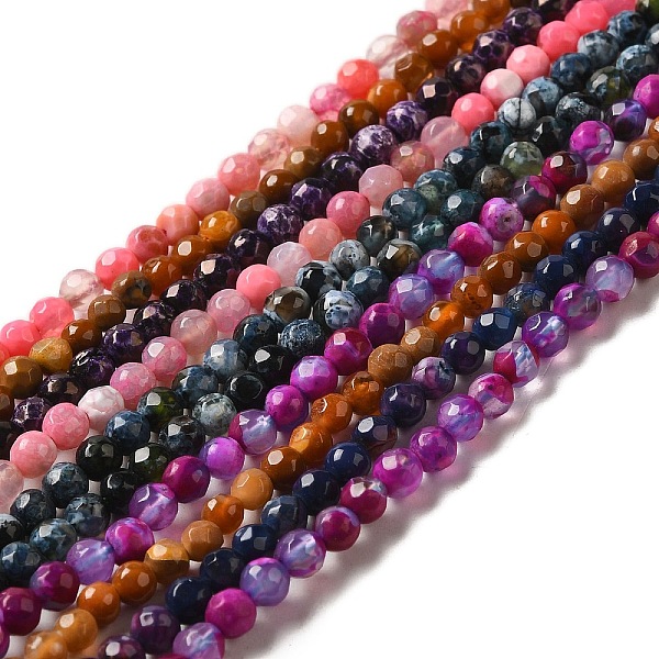 

PandaHall Natural Fire Crackle Agate Beads Strands, Dyed, Faceted, Round, Mixed Color, 4mm, Hole: 1mm, about 90pcs/strand, 15 inch Fire..., Multicolor