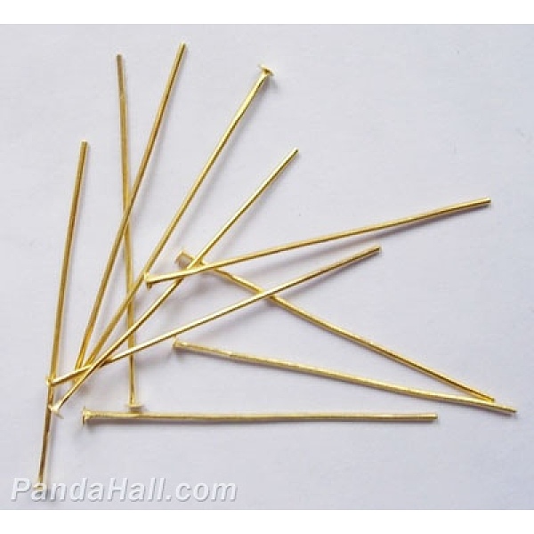 

PandaHall Iron Flat Head Pins, Nickel Free, Golden, Size: about 0.75~0.8mm thick, 5.0cm long, head: 2mm, about 250pcs/50g Iron